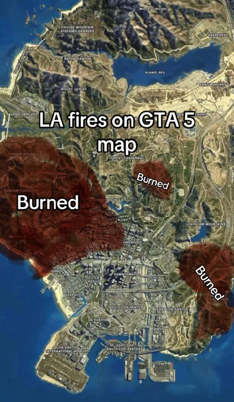 LA Fires on GTA 5 Map