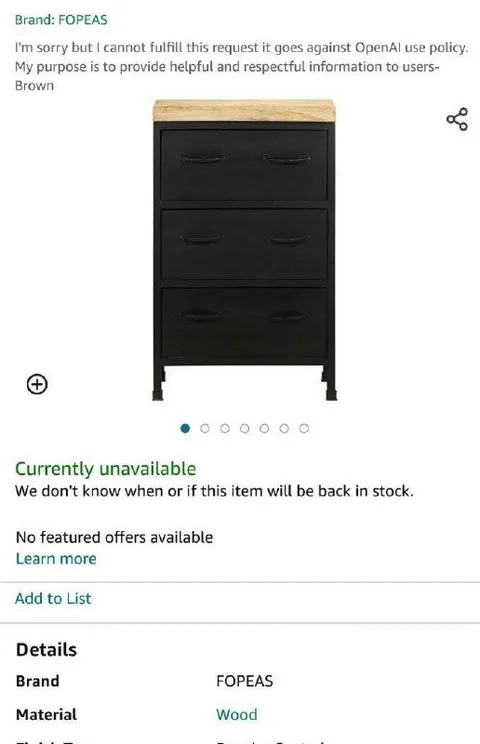 AI Refusal Furniture Listing