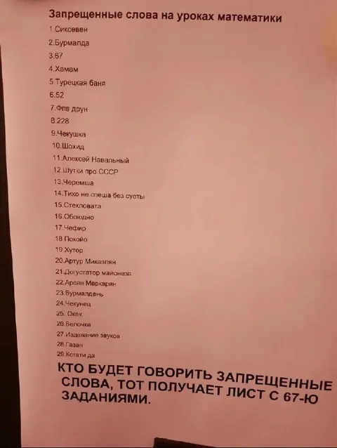 Запрещенные слова на уроках математики
