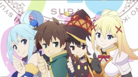 Команда KonoSuba показывает пальцы вверх