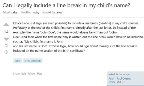 Line Break in a Child's Name