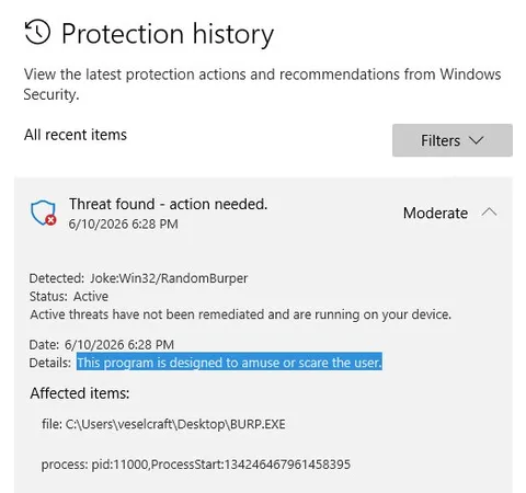 Windows Finds a Joke Virus
