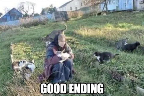 Woman Surrounded by Cats