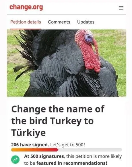 Change Turkey to Türkiye