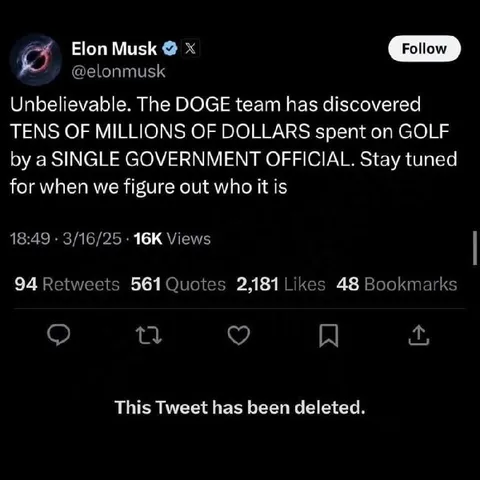 Deleted Elon Musk DOGE Tweet