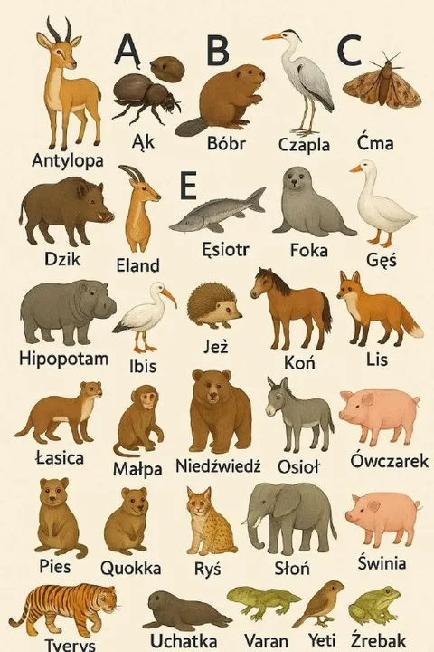 Polska alfabetowa tablica zwierząt