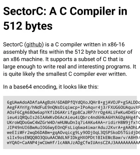 SectorC 512-Byte C Compiler