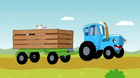 Весёлый трактор везёт брёвна