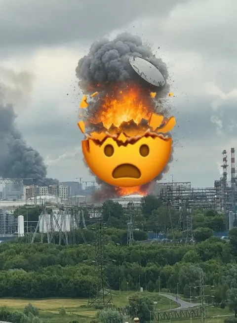 Взрывающаяся голова на фоне завода