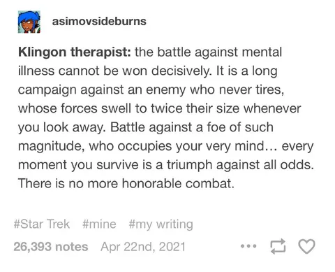 Klingon Therapist on Mental Illness