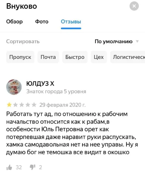 Гневный отзыв о работе во Внуково