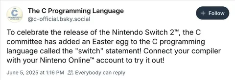 Nintendo Switch C Language Easter Egg