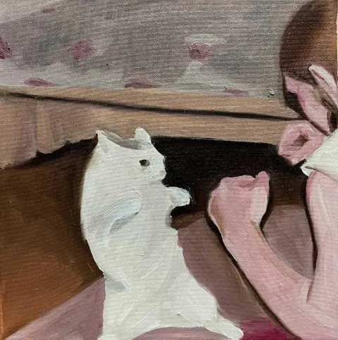 Белый кот и розовый друг