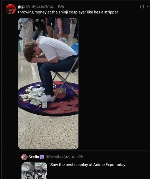 Throwing Money at Shinji Cosplayer