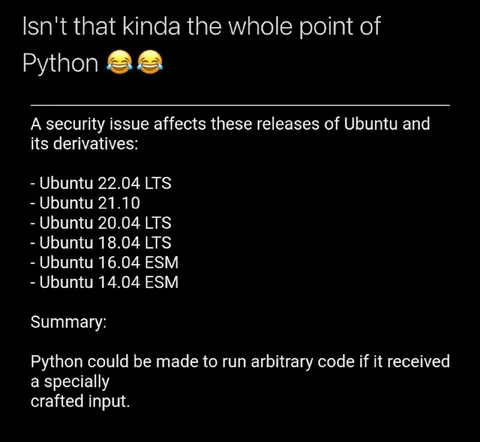Python Arbitrary Code Meme