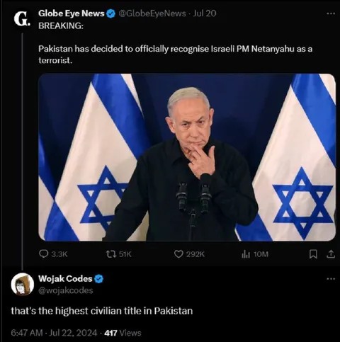 Netanyahu Gets Pakistan's Highest Title