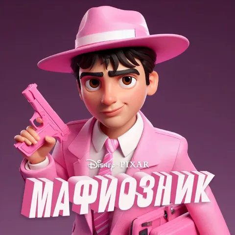 Розовый мафиозник с пистолетом