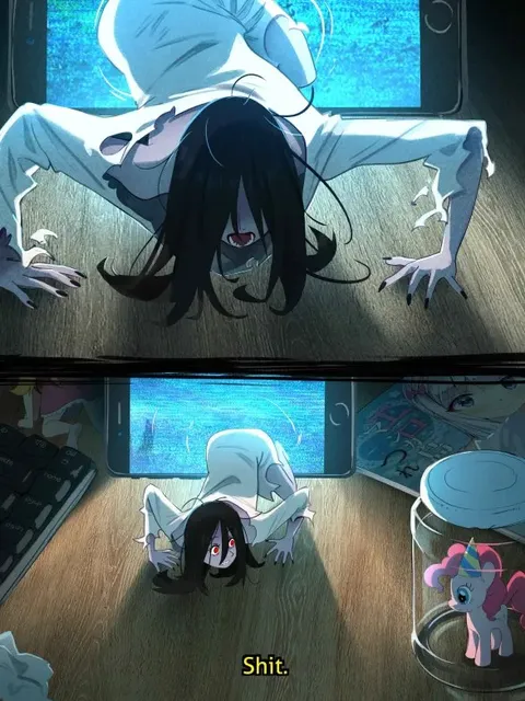 Creepy Girl Crawls Under Desk