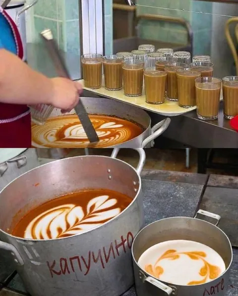 Капучино в большой кастрюле
