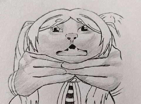 Котодевушка с серьёзным лицом