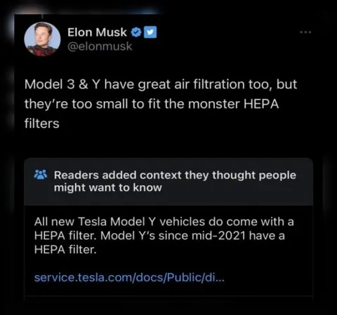 Tesla HEPA Filter Fact Check