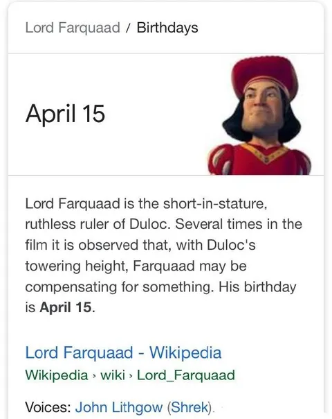 Lord Farquaad Birthday Search Result