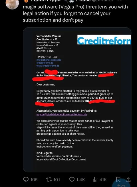 Vegas Pro Legal Threat
