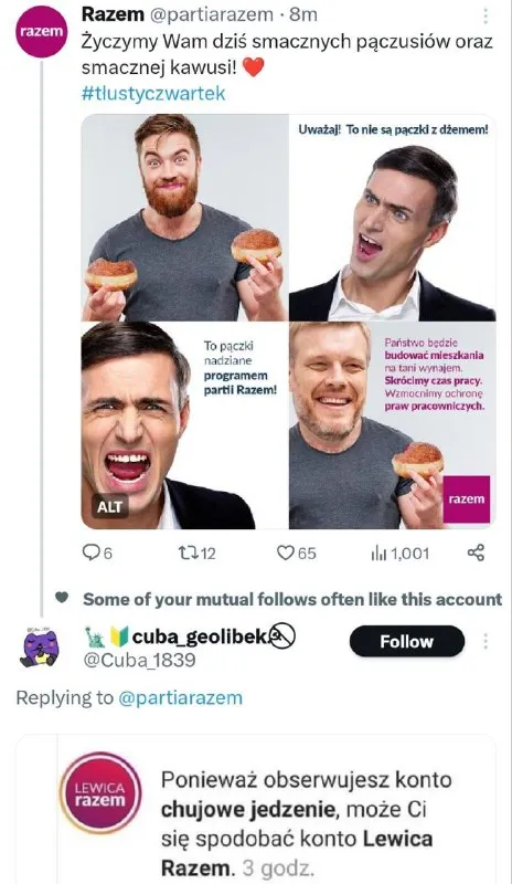 Pączki z programem partii Razem