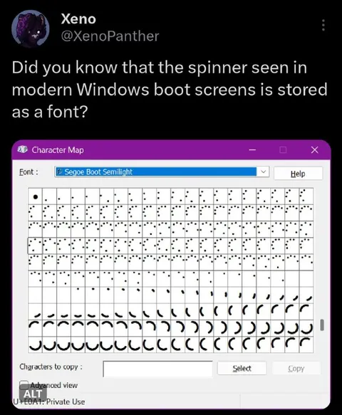 Windows Spinner Character Map