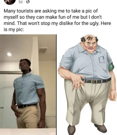 Tourist Photo Compared to the Ugly Character