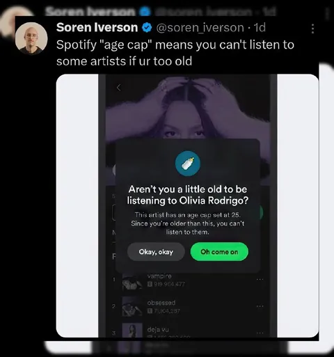 Spotify Age Cap for Olivia Rodrigo