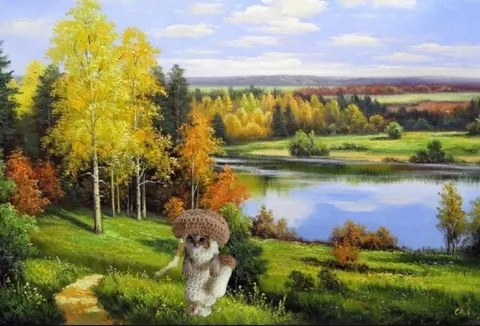 Котёнок в шляпе-грибе