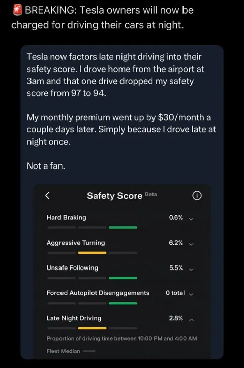 Tesla Charges for Night Driving