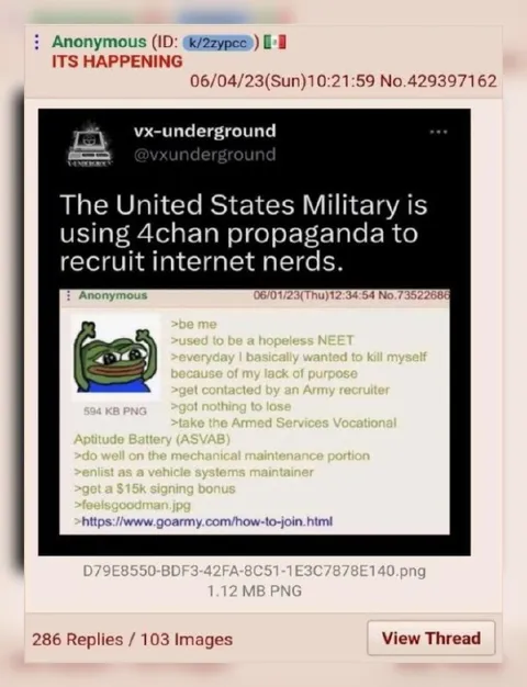 Military Recruits NEETs on 4chan