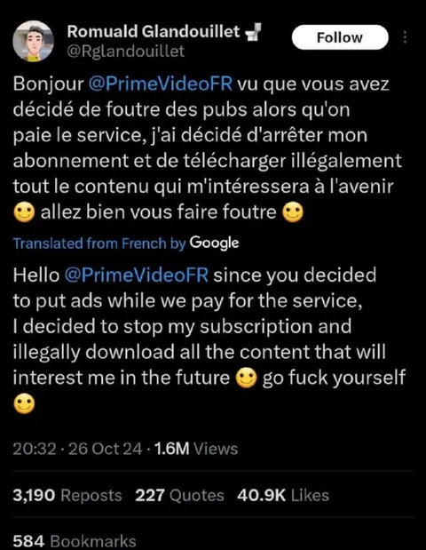 Abonnement Prime Video avec pubs
