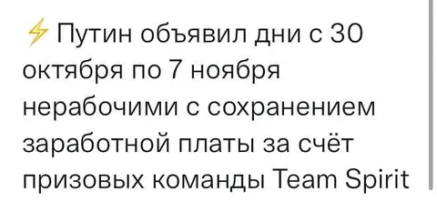 Путин объявил выходные из-за Team Spirit