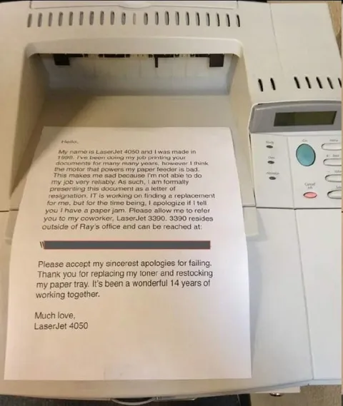 LaserJet 4050 Resignation Letter