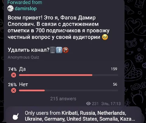 Удалить канал после 700 подписчиков