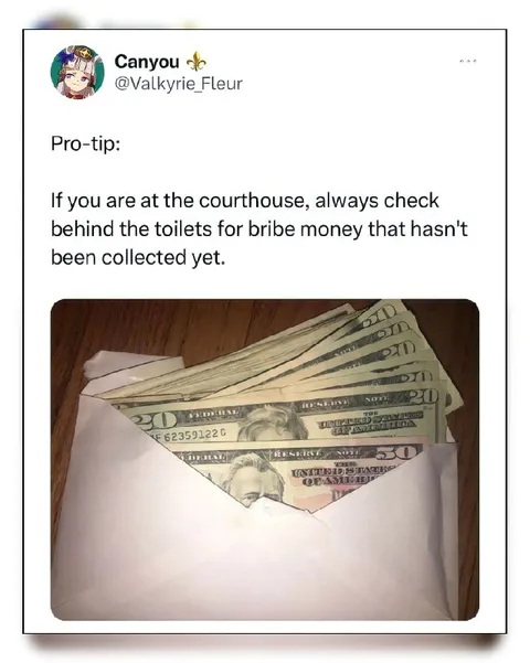 Bribe Money Behind the Toilets