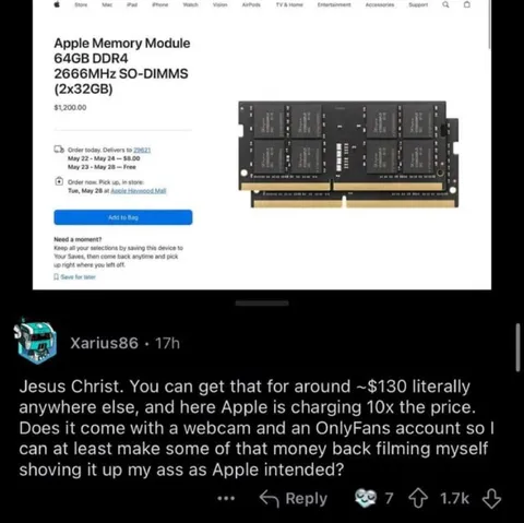 Apple Memory Costs Ten Times More