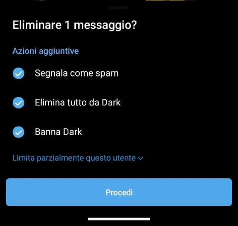 Telegram elimina tutto da Dark
