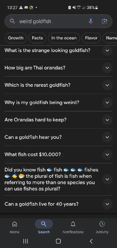Weird Goldfish Search Results