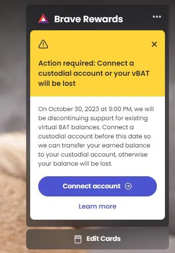 Brave Rewards Account Warning