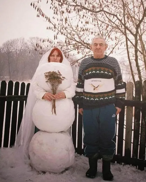 Snowman Bride and Elderly Groom