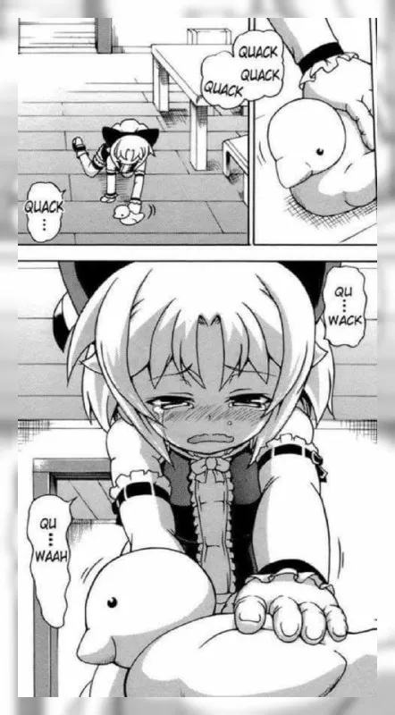 Crying Girl Riding a Duck