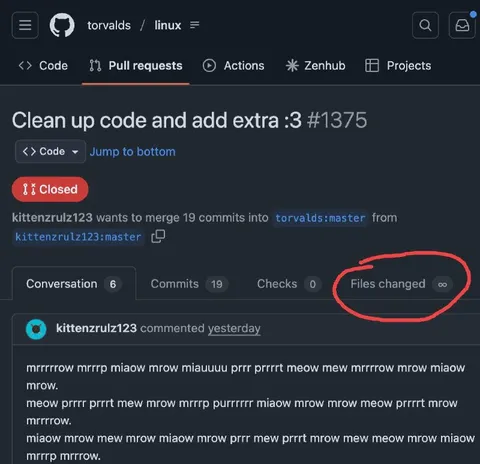 Infinite Files Changed Cat Pull Request