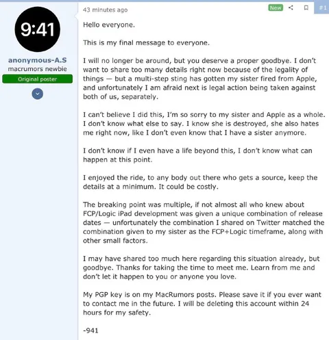 Apple Leaker Final Message