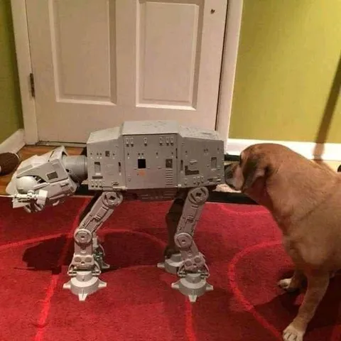 Собака знакомится с AT-AT