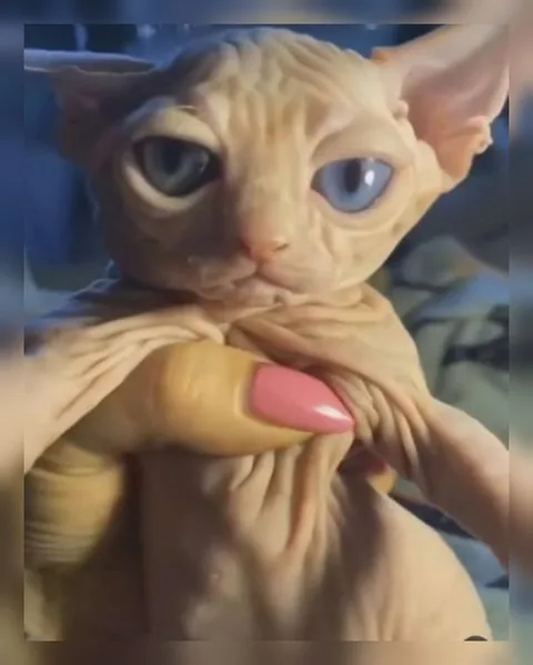 Удивлённый лысый кот