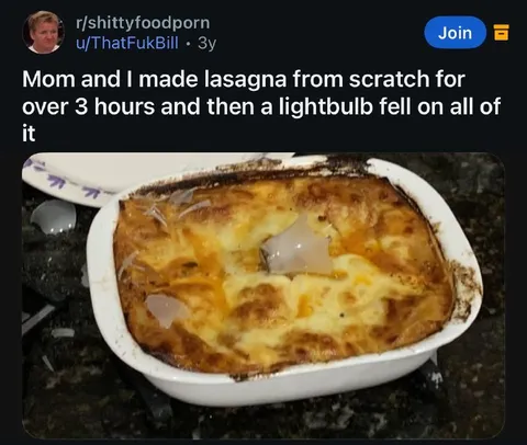 Lightbulb Ruins Homemade Lasagna